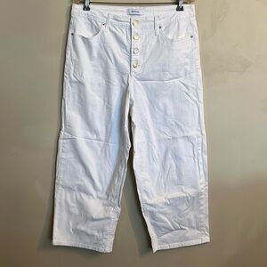 Skinnygirl High Rise Wide Leg Crop Button Fly Size 12 White Stretchy Jeans